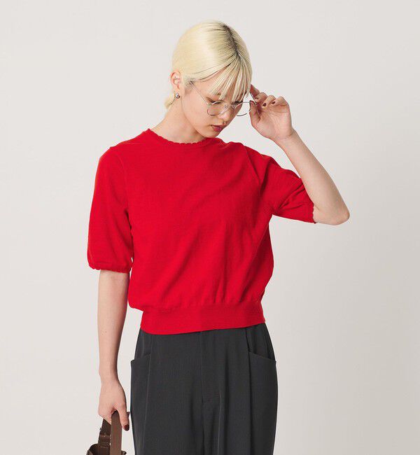 BEAUTY&YOUTH UNITED ARROWS「コットンスラブ スカラップ ニットプルオーバー ウォッシャブル」|ニット・セーター|RED