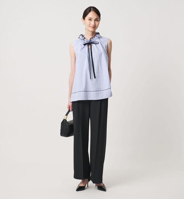 UNITED ARROWS「スタンド フリル ノースリーブ ブラウス ‐ウォッシャブル‐」|シャツ・ブラウス|
