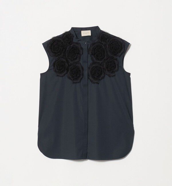 UNITED ARROWS「フラワー チュール フレンチスリーブ シャツ」|シャツ・ブラウス|NAVY