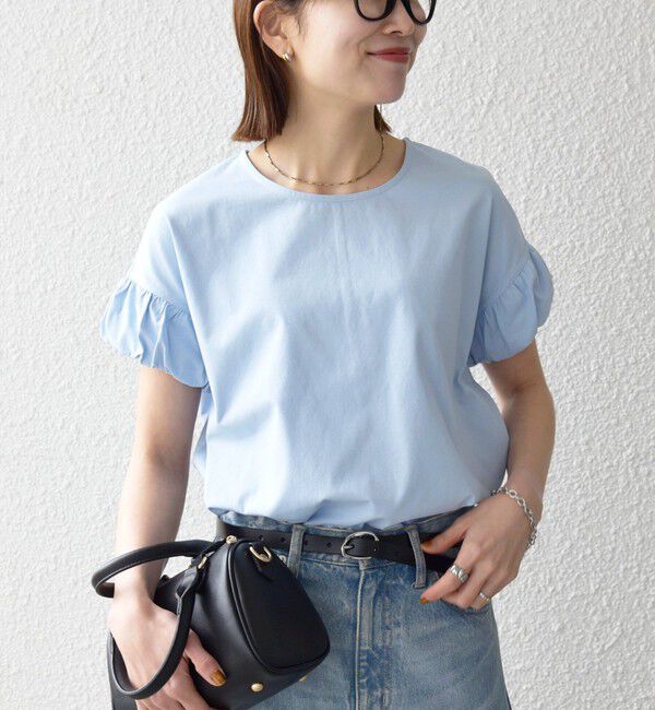 SHIPS any「SHIPS any:〈多機能/洗濯機可能〉マルチファンクション ギャザー スリーブ TEE」|Tシャツ・カットソー|