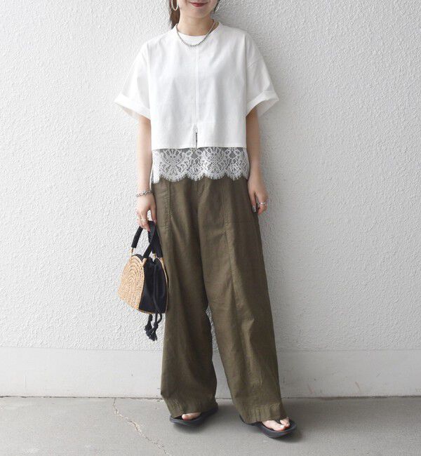SHIPS any「SHIPS any:〈洗濯機可能〉ジップ レース ヘム ハーフスリーブ TEE」|Tシャツ・カットソー|