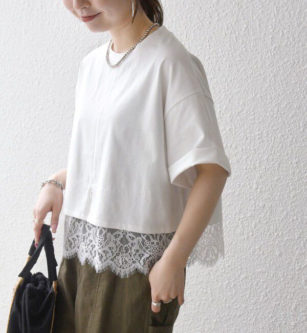 SHIPS any「SHIPS any:〈洗濯機可能〉ジップ レース ヘム ハーフスリーブ TEE」|Tシャツ・カットソー|