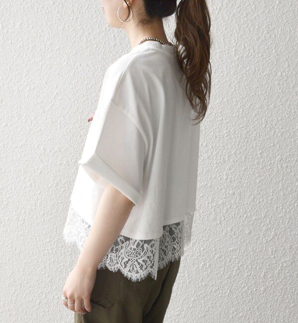 SHIPS any「SHIPS any:〈洗濯機可能〉ジップ レース ヘム ハーフスリーブ TEE」|Tシャツ・カットソー|