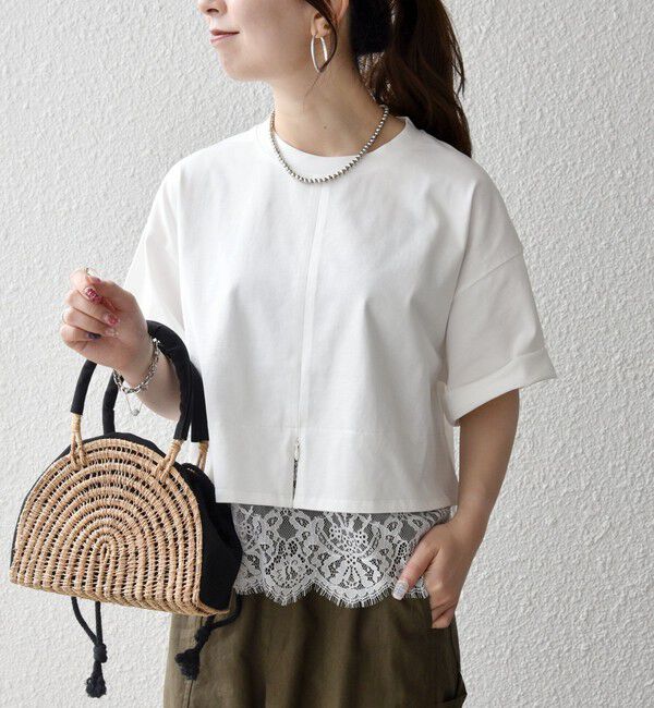 SHIPS any「SHIPS any:〈洗濯機可能〉ジップ レース ヘム ハーフスリーブ TEE」|Tシャツ・カットソー|