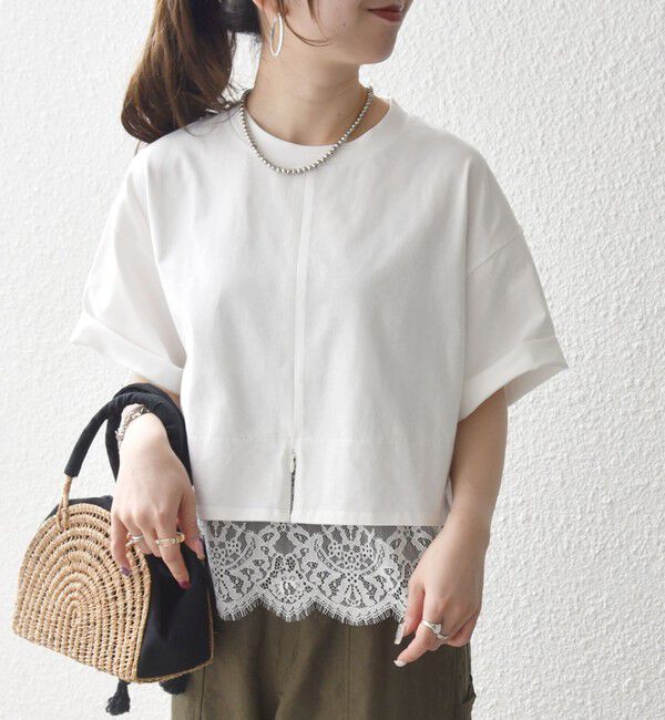 SHIPS any「SHIPS any:〈洗濯機可能〉ジップ レース ヘム ハーフスリーブ TEE」|Tシャツ・カットソー|