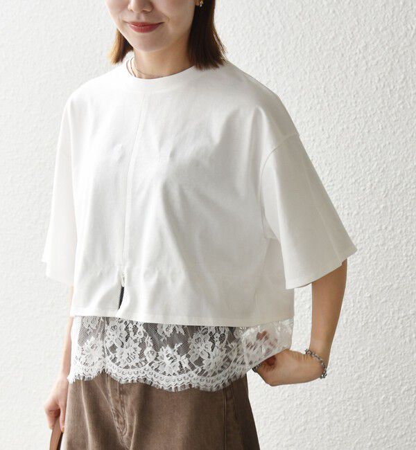 SHIPS any「SHIPS any:〈洗濯機可能〉ジップ レース ヘム ハーフスリーブ TEE」|Tシャツ・カットソー|ホワイト系その他