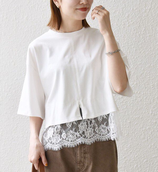 SHIPS any「SHIPS any:〈洗濯機可能〉ジップ レース ヘム ハーフスリーブ TEE」|Tシャツ・カットソー|