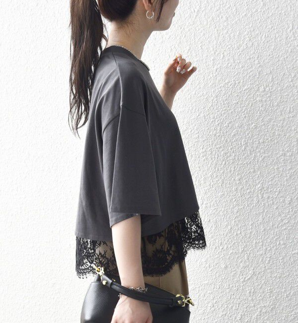 SHIPS any「SHIPS any:〈洗濯機可能〉ジップ レース ヘム ハーフスリーブ TEE」|Tシャツ・カットソー|
