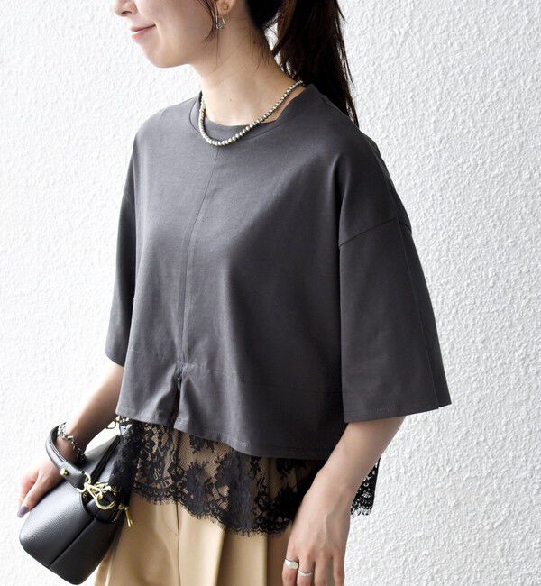 SHIPS any「SHIPS any:〈洗濯機可能〉ジップ レース ヘム ハーフスリーブ TEE」|Tシャツ・カットソー|