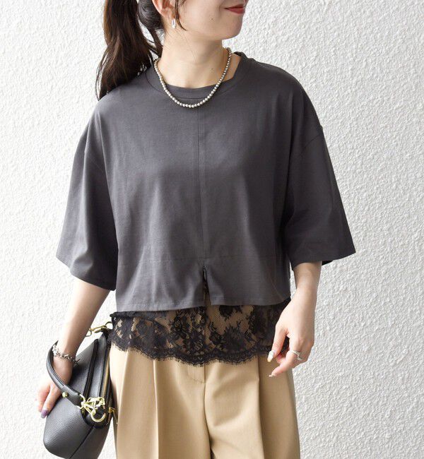 SHIPS any「SHIPS any:〈洗濯機可能〉ジップ レース ヘム ハーフスリーブ TEE」|Tシャツ・カットソー|