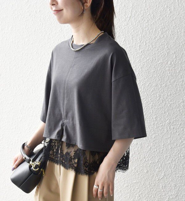 SHIPS any「SHIPS any:〈洗濯機可能〉ジップ レース ヘム ハーフスリーブ TEE」|Tシャツ・カットソー|