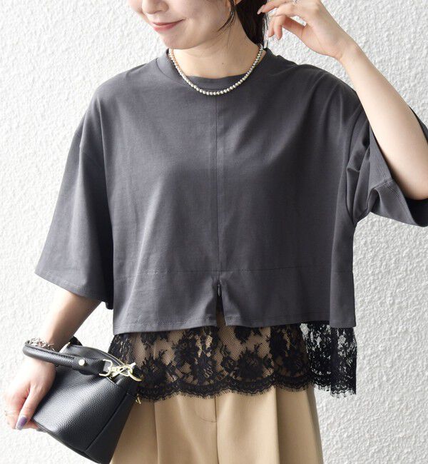 SHIPS any「SHIPS any:〈洗濯機可能〉ジップ レース ヘム ハーフスリーブ TEE」|Tシャツ・カットソー|