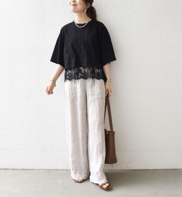 SHIPS any「SHIPS any:〈洗濯機可能〉ジップ レース ヘム ハーフスリーブ TEE」|Tシャツ・カットソー|