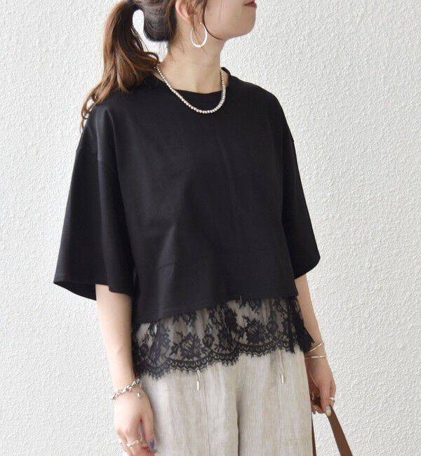SHIPS any「SHIPS any:〈洗濯機可能〉ジップ レース ヘム ハーフスリーブ TEE」|Tシャツ・カットソー|