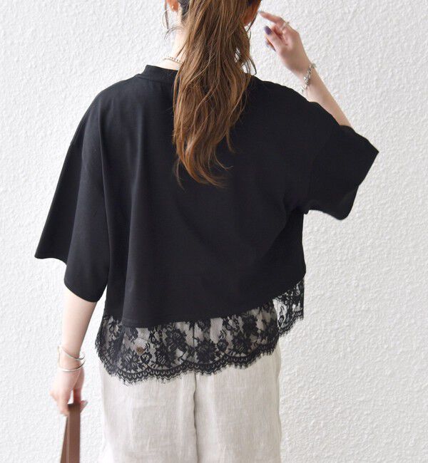 SHIPS any「SHIPS any:〈洗濯機可能〉ジップ レース ヘム ハーフスリーブ TEE」|Tシャツ・カットソー|