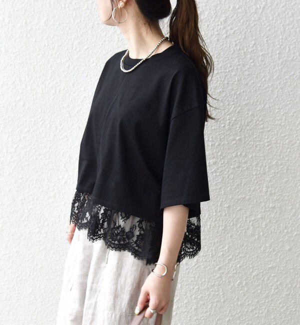 SHIPS any「SHIPS any:〈洗濯機可能〉ジップ レース ヘム ハーフスリーブ TEE」|Tシャツ・カットソー|