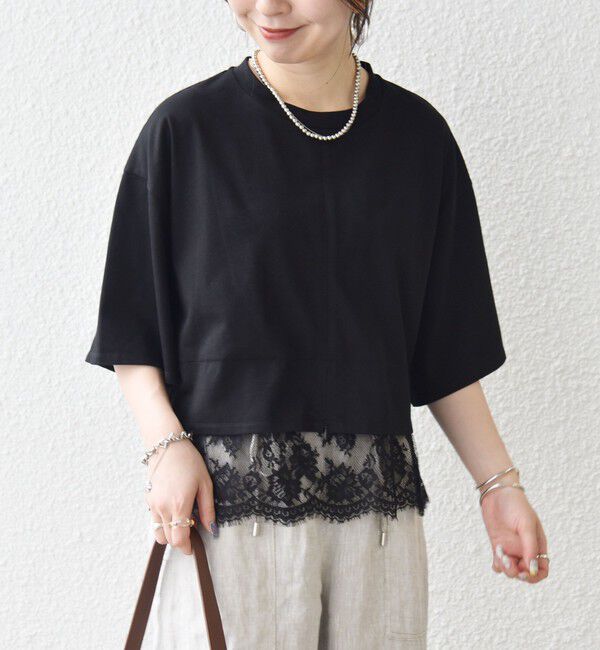 SHIPS any「SHIPS any:〈洗濯機可能〉ジップ レース ヘム ハーフスリーブ TEE」|Tシャツ・カットソー|