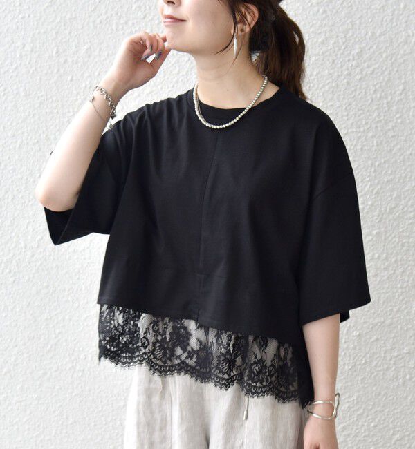 SHIPS any「SHIPS any:〈洗濯機可能〉ジップ レース ヘム ハーフスリーブ TEE」|Tシャツ・カットソー|