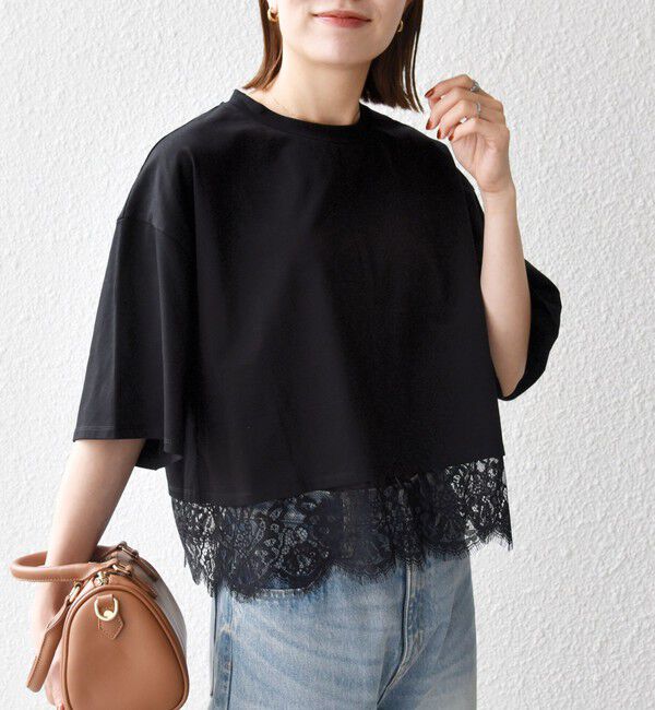 SHIPS any「SHIPS any:〈洗濯機可能〉ジップ レース ヘム ハーフスリーブ TEE」|Tシャツ・カットソー|