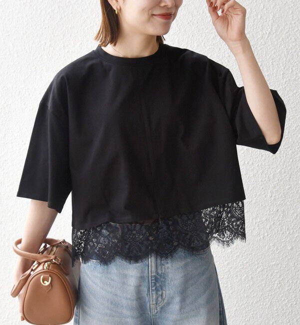 SHIPS any「SHIPS any:〈洗濯機可能〉ジップ レース ヘム ハーフスリーブ TEE」|Tシャツ・カットソー|