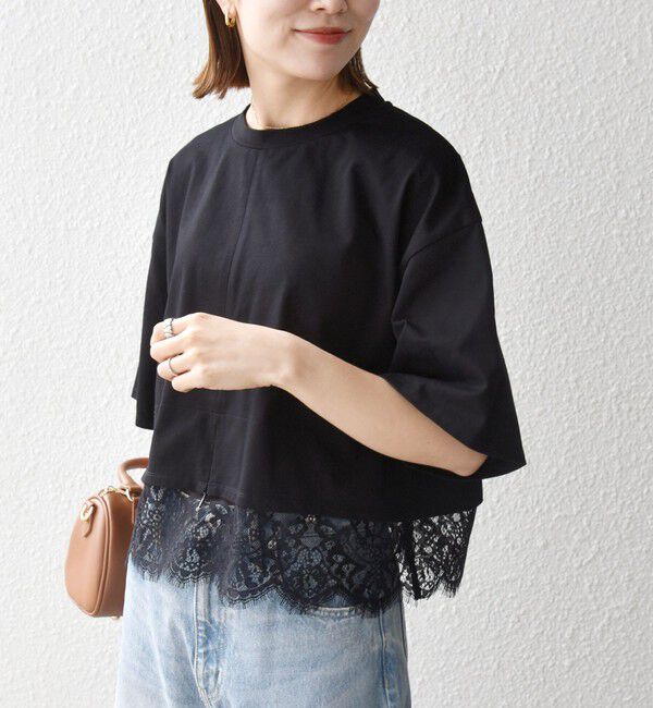 SHIPS any「SHIPS any:〈洗濯機可能〉ジップ レース ヘム ハーフスリーブ TEE」|Tシャツ・カットソー|
