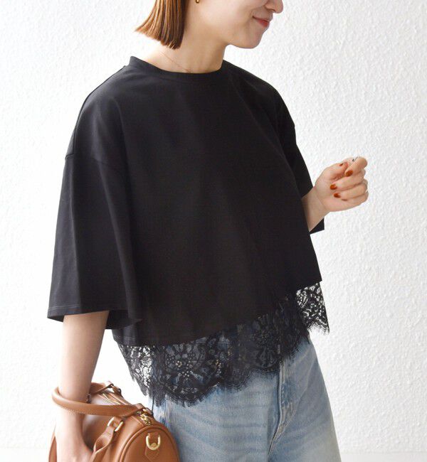 SHIPS any「SHIPS any:〈洗濯機可能〉ジップ レース ヘム ハーフスリーブ TEE」|Tシャツ・カットソー|
