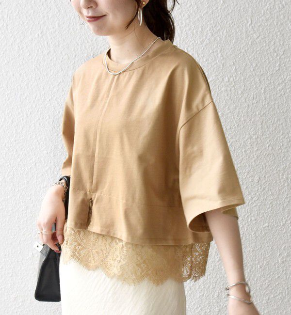 SHIPS any「SHIPS any:〈洗濯機可能〉ジップ レース ヘム ハーフスリーブ TEE」|Tシャツ・カットソー|