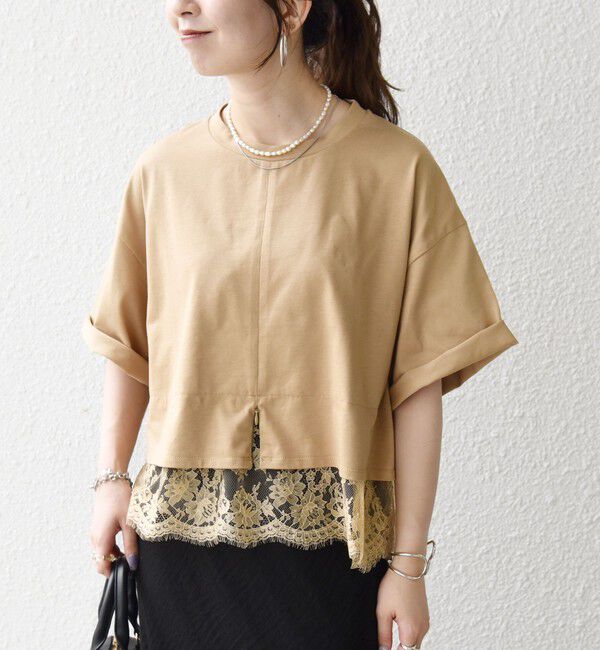 SHIPS any「SHIPS any:〈洗濯機可能〉ジップ レース ヘム ハーフスリーブ TEE」|Tシャツ・カットソー|