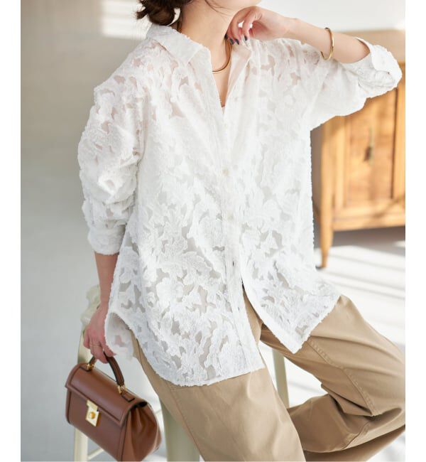 Spick and Span「《新色有り / 追加》シアージャガードシャツ」|シャツ・ブラウス|ナチュラル