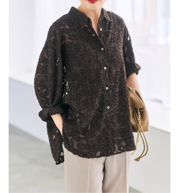 Spick and Span「《新色有り / 追加》シアージャガードシャツ」|シャツ・ブラウス|ブラウン