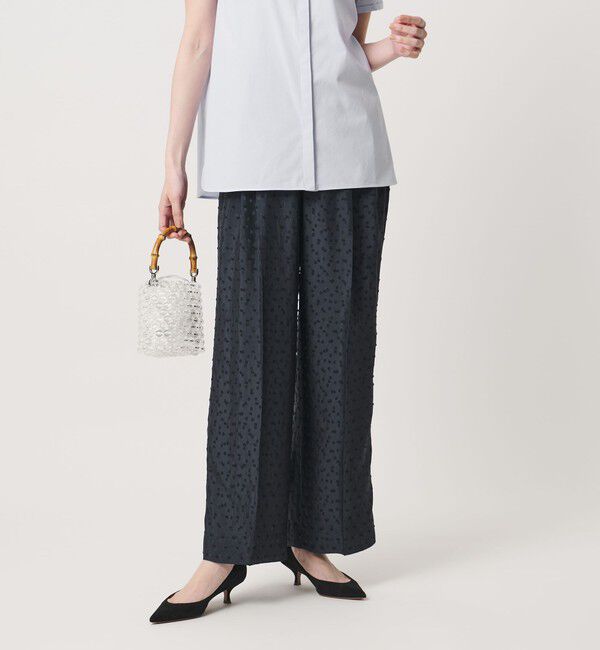 UNITED ARROWS「ドット サテン 2タック ワイドパンツ」|スラックス|NAVY