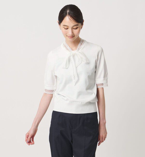 UNITED ARROWS「4WAY ボウタイレース ショートスリーブ ニット」|ニット・セーター|