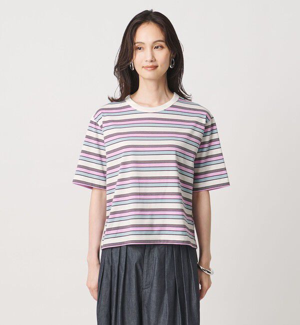 UNITED ARROWS「マルチボーダー ハーフスリーブ Tシャツ」|Tシャツ・カットソー|