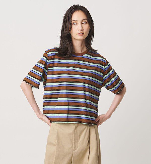 UNITED ARROWS「マルチボーダー ハーフスリーブ Tシャツ」|Tシャツ・カットソー|