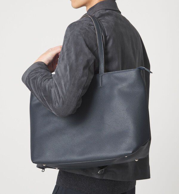 UNITED ARROWS green label relaxing「シボ レザーライク ジップ トート バッグ」|トートバッグ|NAVY