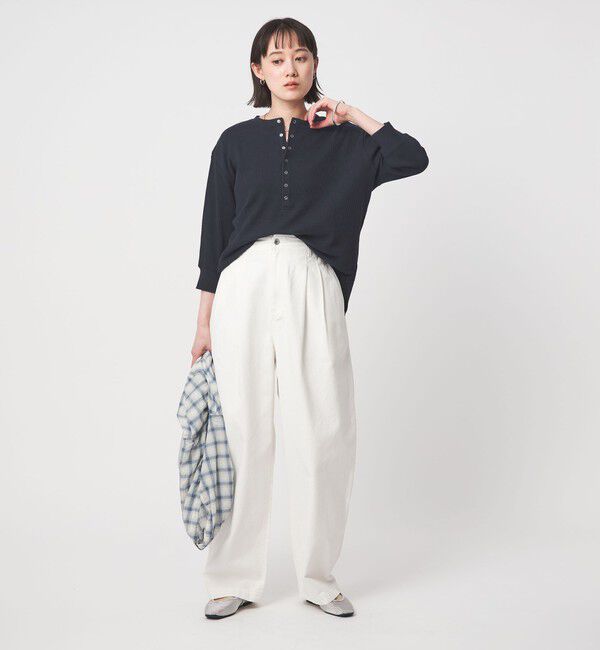 UNITED ARROWS green label relaxing「【WEB限定】＜at ease＞ワッフル ヘンリーネック 5分袖 カットソー」|Tシャツ・カットソー|