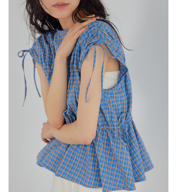 EMMEL REFINES「＜EMMEL REFINES＞EM MW ティアードギャザー ギンガムチェック ブラウス」|シャツ・ブラウス|LT.BLUE