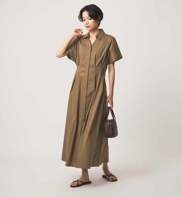 UNITED ARROWS green label relaxing「［size SHORTあり］シャツ襟 フィット＆フレア タック ショートスリーブ ワンピース」|ワンピース|