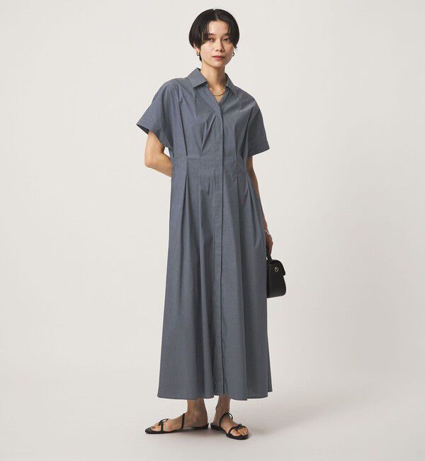 UNITED ARROWS green label relaxing「［size SHORTあり］シャツ襟 フィット＆フレア タック ショートスリーブ ワンピース」|ワンピース|COBALT
