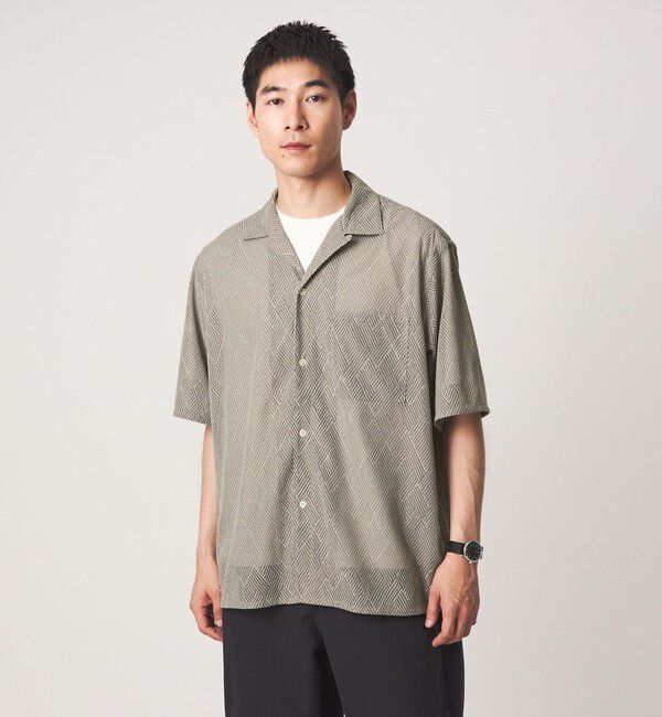 UNITED ARROWS green label relaxing「ダイヤ ヘリンボーン メッシュ オープンカラー 半袖 シャツ」|シャツ・ブラウス|