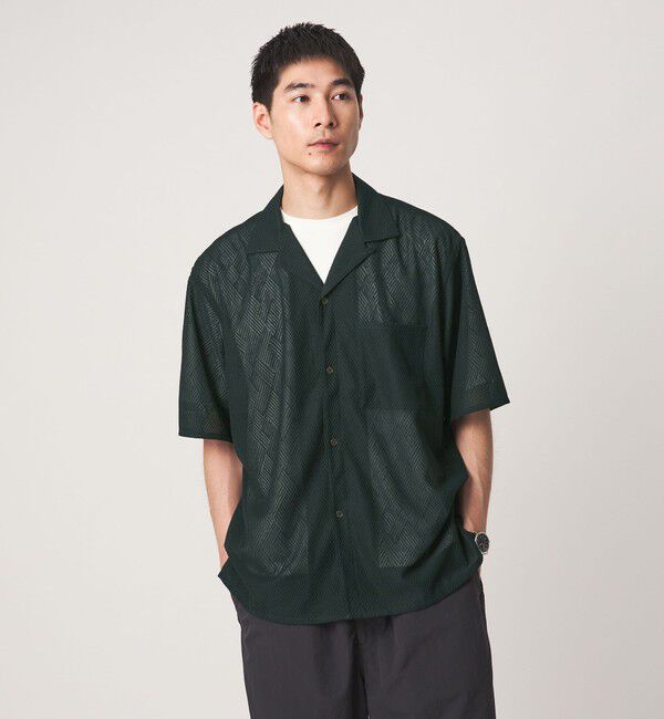 UNITED ARROWS green label relaxing「ダイヤ ヘリンボーン メッシュ オープンカラー 半袖 シャツ」|シャツ・ブラウス|DK.GREEN