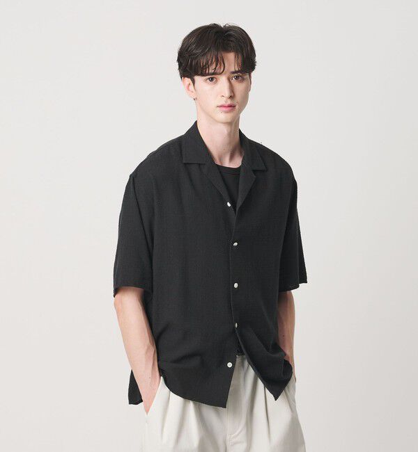 BEAUTY&YOUTH UNITED ARROWS「ライト ツイードライク オープンカラー シャツ GRANDE TAPERD型」|シャツ・ブラウス|BLACK