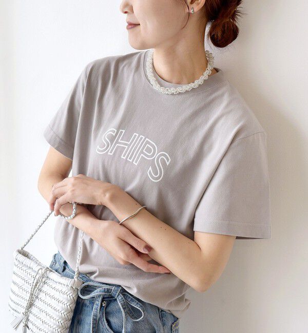 SHIPS for women「【累計販売数9万枚突破!!】【WEB限定】 SHIPS ラウンド プリント ロゴ TEE」|Tシャツ・カットソー|ライトグレー