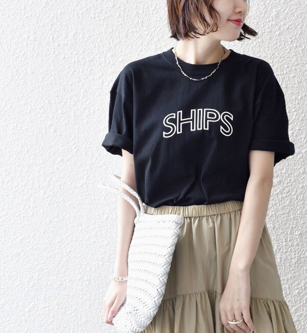 SHIPS for women「【累計販売数9万枚突破!!】【WEB限定】 SHIPS ラウンド プリント ロゴ TEE」|Tシャツ・カットソー|ブラック系