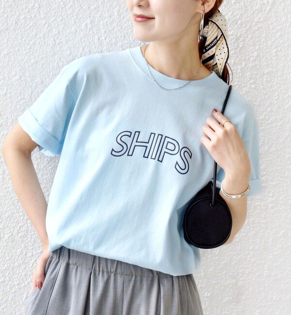 SHIPS for women「【累計販売数9万枚突破!!】【WEB限定】 SHIPS ラウンド プリント ロゴ TEE」|Tシャツ・カットソー|ライトブルー