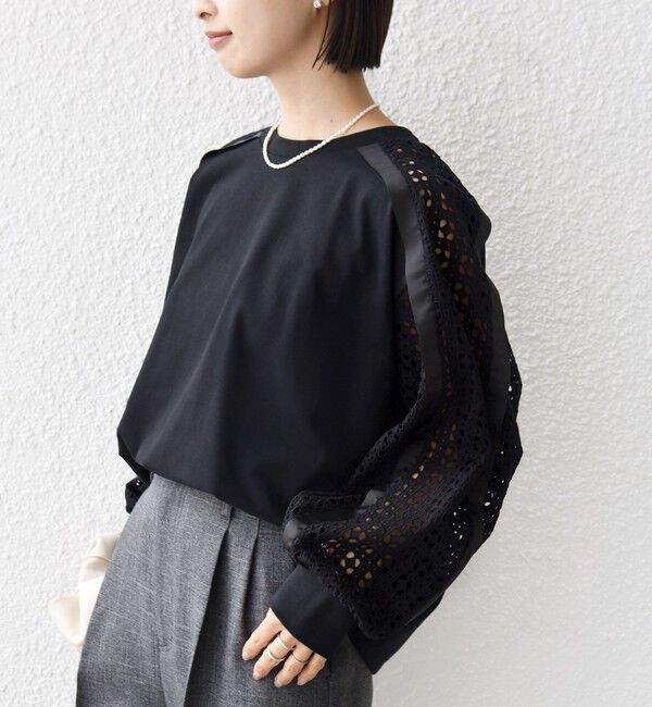 SHIPS for women「《追加予約》【WEB限定】〈手洗い可能〉レース コンビ カットソー」|Tシャツ・カットソー|