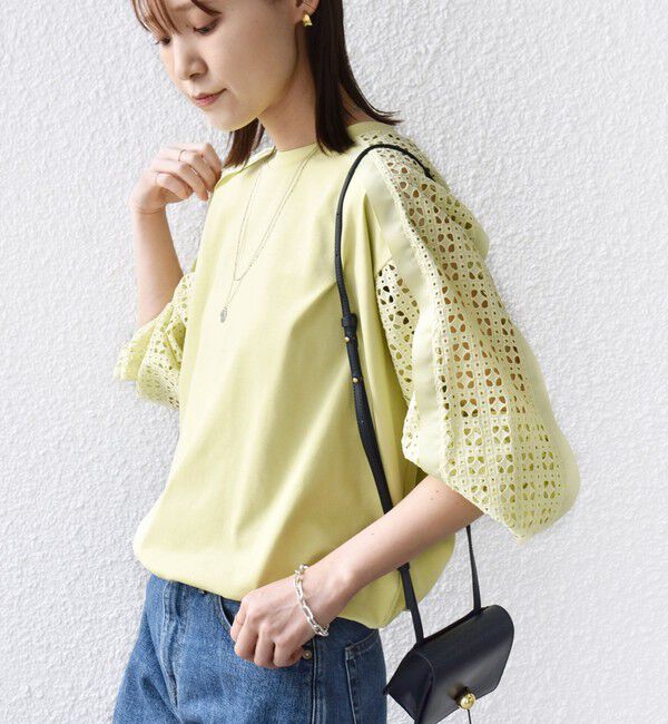 SHIPS for women「《追加予約》【WEB限定】〈手洗い可能〉レース コンビ カットソー」|Tシャツ・カットソー|