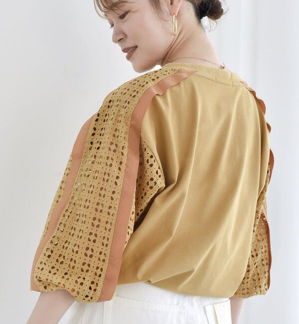 SHIPS for women「《追加予約》【WEB限定】〈手洗い可能〉レース コンビ カットソー」|Tシャツ・カットソー|