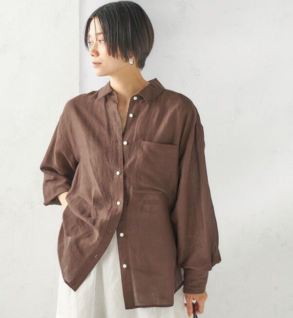 SHIPS for women「〈手洗い可能〉IMPERIAL LINEN 混 オーバー サイズ シャツ」|シャツ・ブラウス|ブラウン