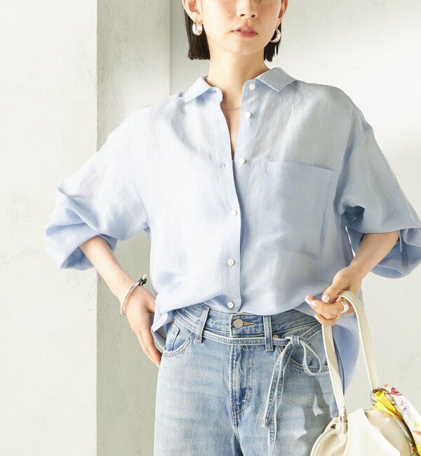 SHIPS for women「〈手洗い可能〉IMPERIAL LINEN 混 オーバー サイズ シャツ」|シャツ・ブラウス|サックスブルー